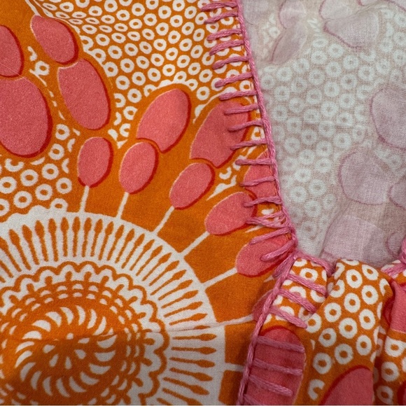 Figue Long Sleeve Cutout Cotton Midi Dress Floral Boho Resort Pink Orange Sz S - Picture 13 of 15